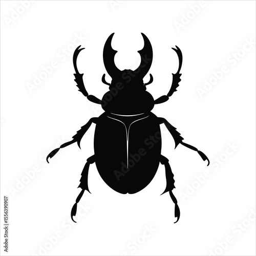 Insect Icon of Rhino Beetle in Black and White