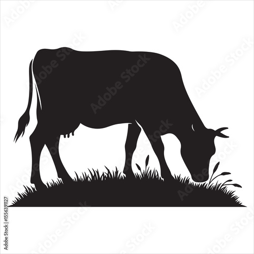 Majestic Cow Silhouette - A Symbol of Rural Life , black colour vactor 