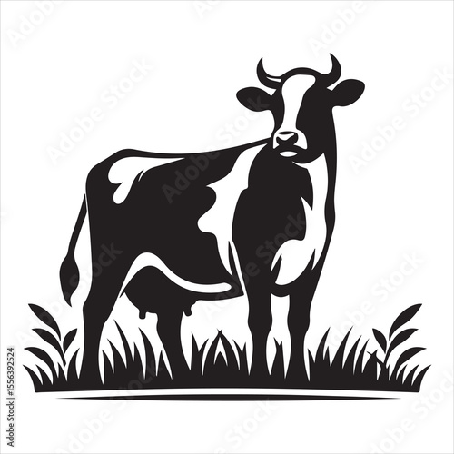Majestic Cow Silhouette - A Symbol of Rural Life , black colour vactor 