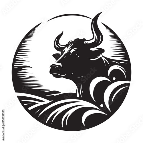 Majestic Cow Silhouette - A Symbol of Rural Life , black colour vactor 