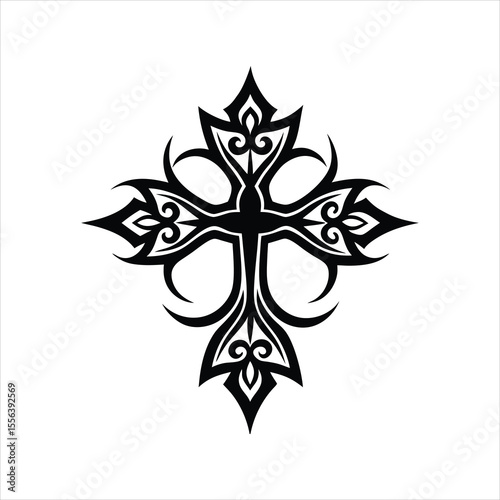Ornate Tribal Cross Tattoo Vector Design