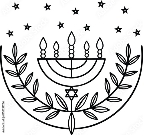 Hanukkah Menorah with Laurel Wreath