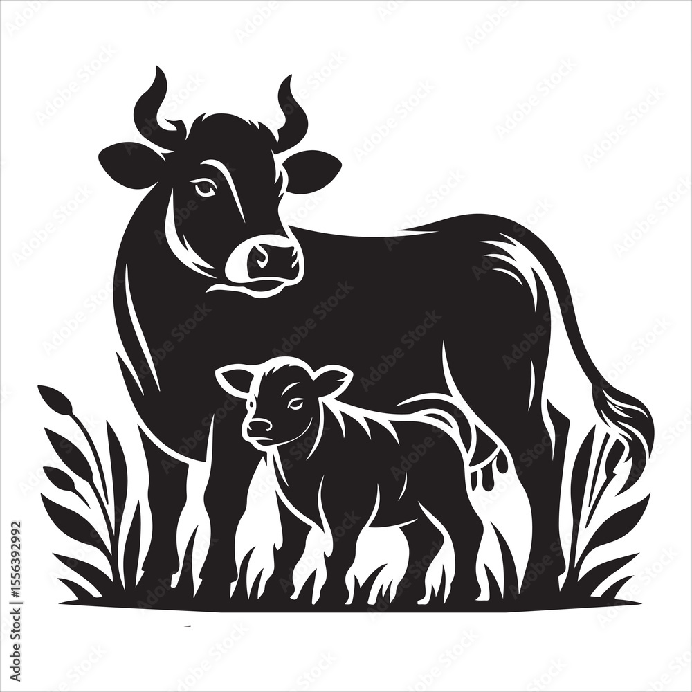 Fototapeta premium Majestic Cow Silhouette - A Symbol of Rural Life , black colour vactor 