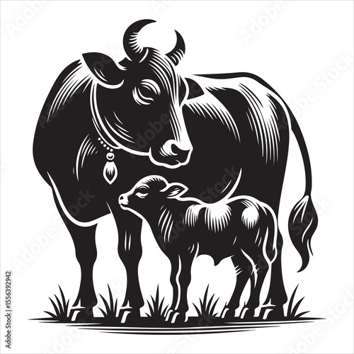 Majestic Cow Silhouette - A Symbol of Rural Life , black colour vactor 