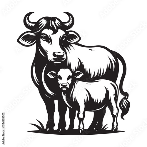 Majestic Cow Silhouette - A Symbol of Rural Life , black colour vactor 
