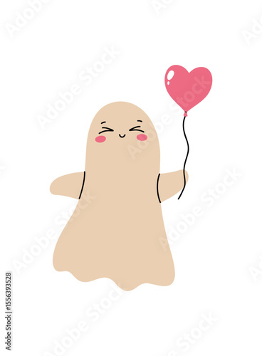 Ghost.Clipart. Happy Halloween hand drawn vector illustration in cartoon flat style