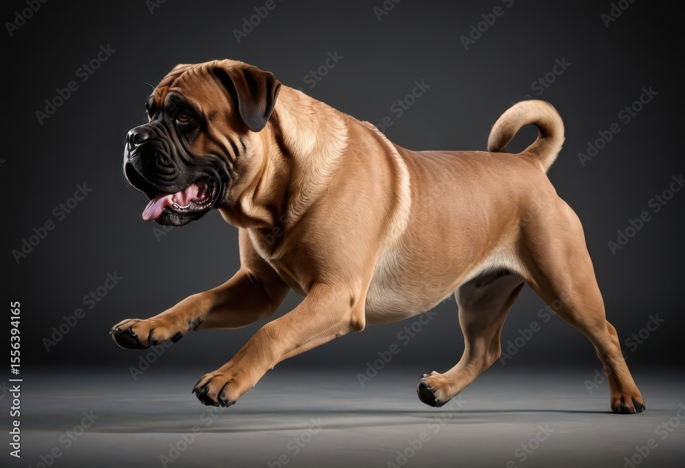 Obraz premium bullmastiff dog isolated on grey neautral studio background, muscular bull, adorable doggy 3