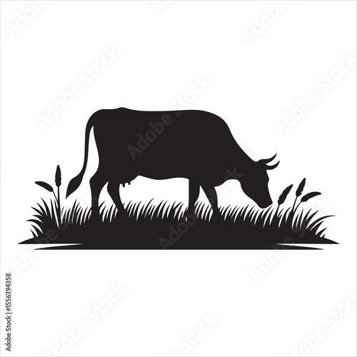 Majestic Cow Silhouette - A Symbol of Rural Life , black colour vactor 