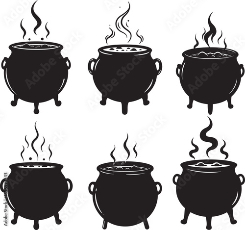 Halloween witch cauldron silhouette vector illustration