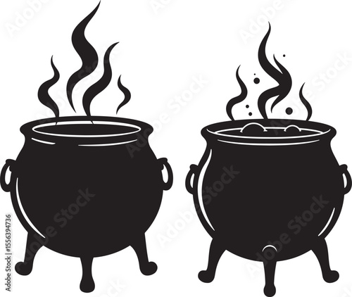Scary witch cauldron silhouette vector illustration