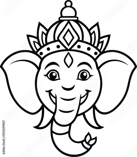 Ganesh God Vector Face Drawing