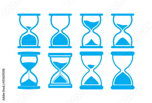 Blue Hourglass Icons Set – Time and Countdown Sand Timer Collection. Victor illustration eps 10