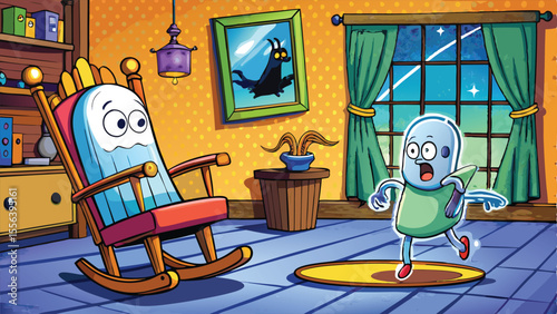 cartoon illustration of a little boy sitting on a chair