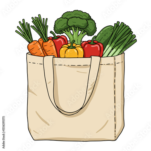 A canvas tote bag overflowing with fresh vegetables