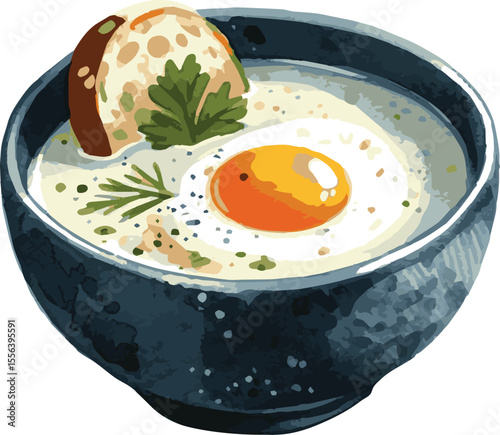 Vector watercolor painted illustration of a soup