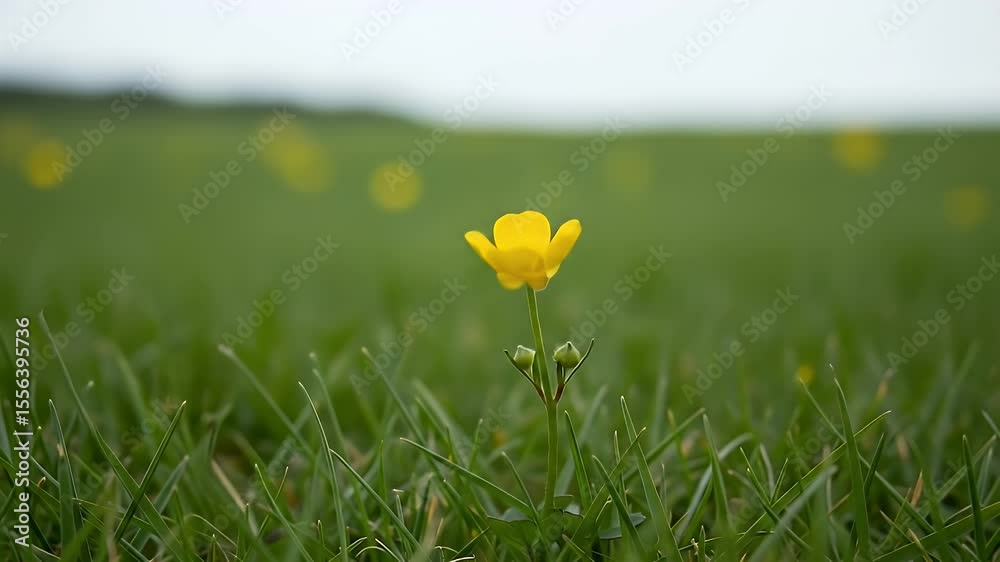Close-up of a single yellow flower in a grassy field