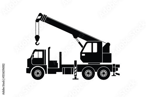 black and white silhouette illustration of a mobile crane truck