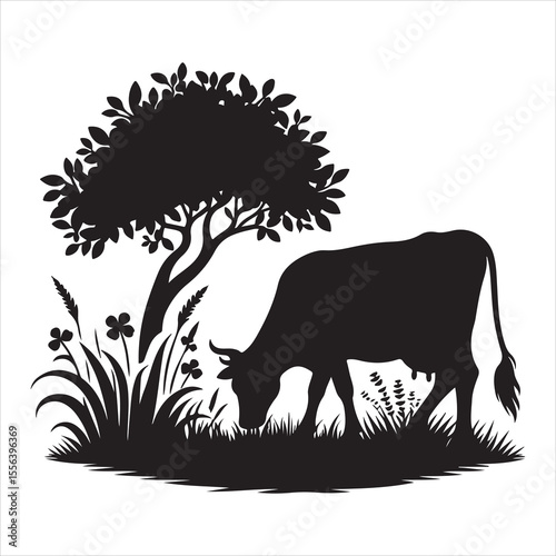 Majestic Cow Silhouette - A Symbol of Rural Life , black colour vactor 