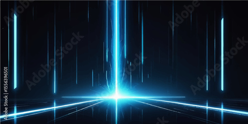 Abstract blue background with glowing light waves and equalizer lines for a digital night disco illustration