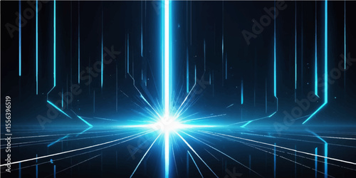 Bright blue laser lines glow with energetic motion across a digital space, creating an abstract technology background