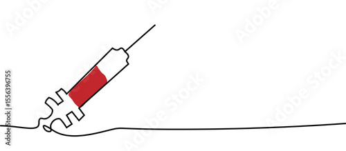 syringe injection symbol sign,Hand Drawn One continuous line drawing for Poster, banner, background with lettering, Doodle outline, monoline lineArt with place for text free space negative space  