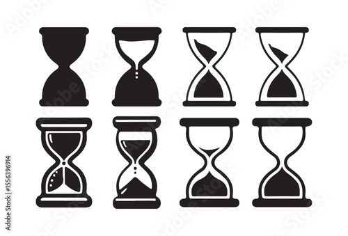 Set of Black and White Hourglass Icons – Sand Timer Silhouettes Collection.  Victor illustration eps 10