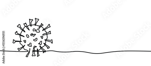 virus cell particle symbol sign,Hand Drawn One continuous line drawing for Poster, banner, background with lettering, Doodle outline, monoline lineArt with place for text free space negative space