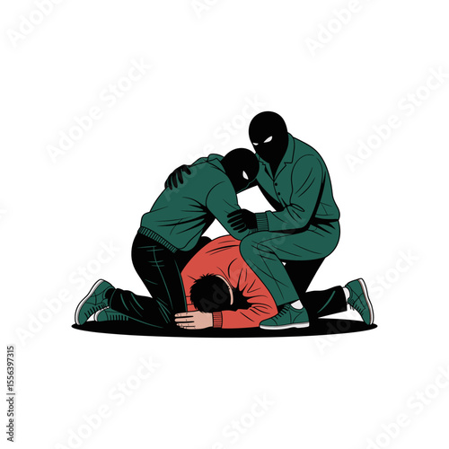 Suspenseful Confrontation: An illustration of figures, conveying intensity, with a focus on interaction and emotion, possibly depicting struggle or conflict
