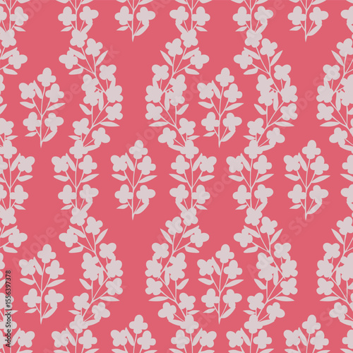 Tropical flower pattern seamless, silhouette of blooming, hand drawn botanical, Floral leaf for spring and Summer time, natural ornaments for textile, fabric, wallpaper, background design.
