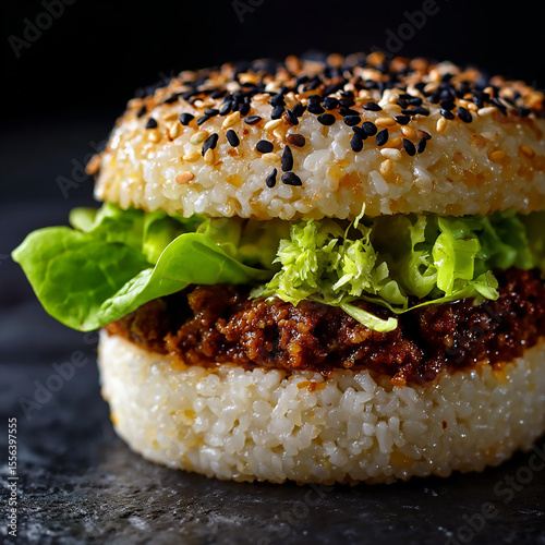 Delicious Rice Burger: Close-Up of Asian-Inspired Cuisine