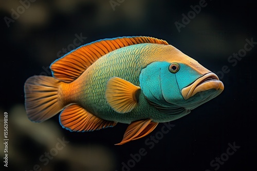 Stunning humphead wrasse showcasing vibrant blue-green body and distinct bulbous forehead in coral reef habitat