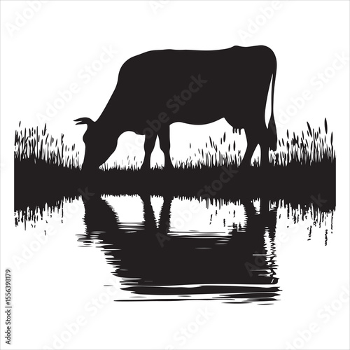 Majestic Cow Silhouette - A Symbol of Rural Life , black colour vactor 