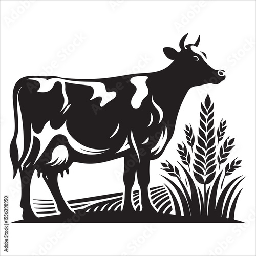 Majestic Cow Silhouette - A Symbol of Rural Life , black colour vactor 