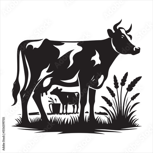 Majestic Cow Silhouette - A Symbol of Rural Life , black colour vactor 