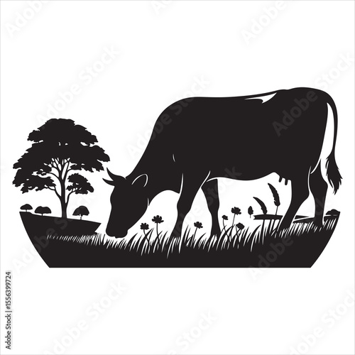 Majestic Cow Silhouette - A Symbol of Rural Life , black colour vactor 