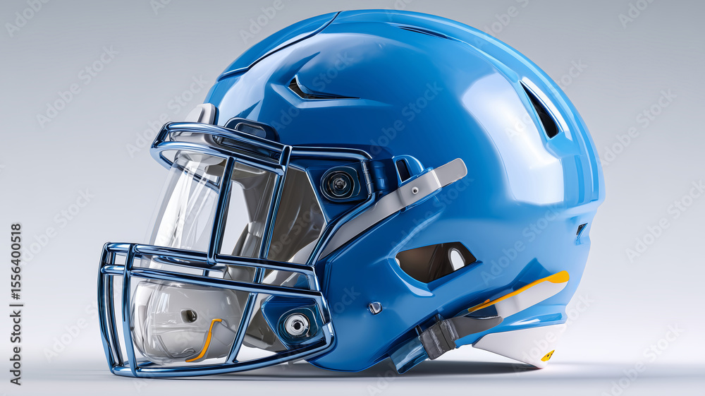 Fototapeta premium Blue football helmet on white background highlights athletic design