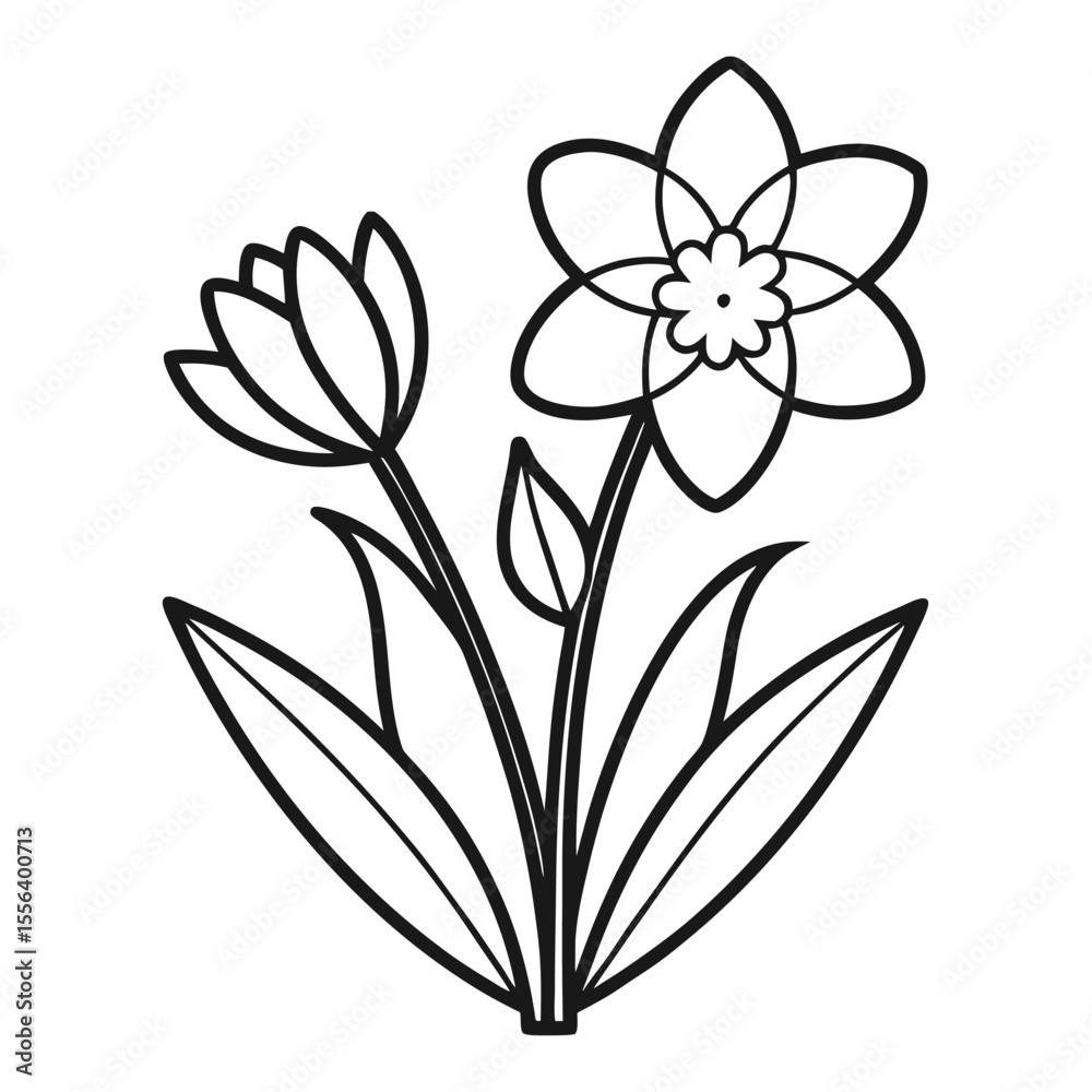 Obraz premium Spring flowers outline vector icon 