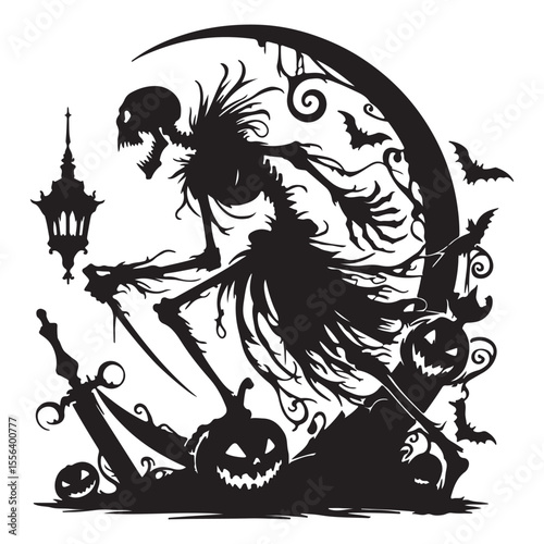 Graceful witch silhouette vector art illustration for Halloween design