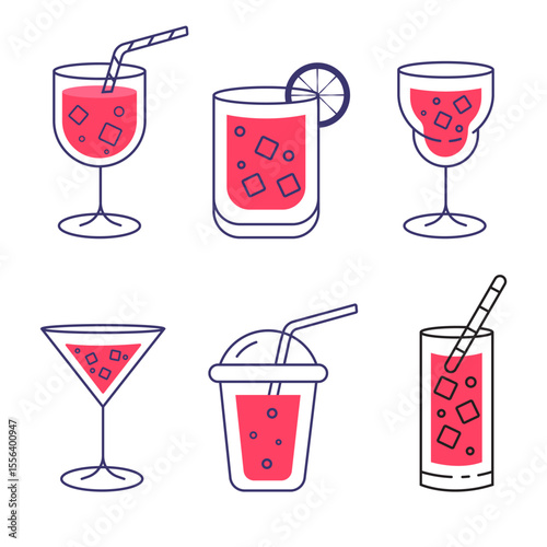Refreshing Summer Drinks Iced Beverages icon in Various Glasses