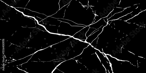 A striking, high-contrast black background crisscrossed by jagged, luminous white lines, resembling cracked ice on a dark surface or a highly veined black marble.