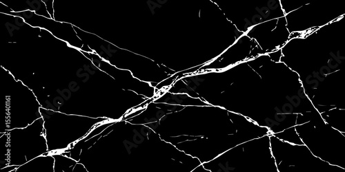 A striking, high-contrast black background crisscrossed by jagged, luminous white lines, resembling cracked ice on a dark surface or a highly veined black marble.
