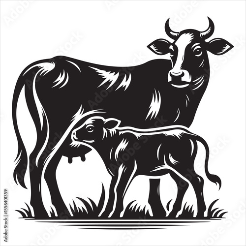 Majestic Cow Silhouette - A Symbol of Rural Life , black colour vactor 