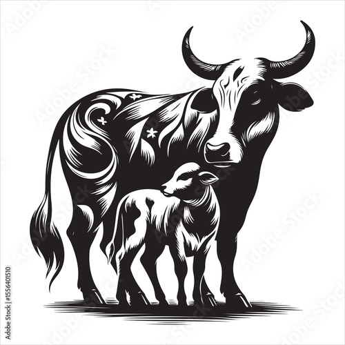 Majestic Cow Silhouette - A Symbol of Rural Life , black colour vactor 