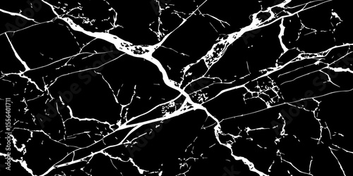 A striking, high-contrast black background crisscrossed by jagged, luminous white lines, resembling cracked ice on a dark surface or a highly veined black marble.