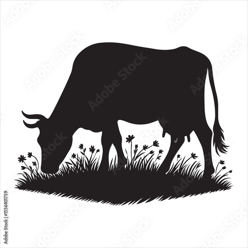 Majestic Cow Silhouette - A Symbol of Rural Life , black colour vactor 