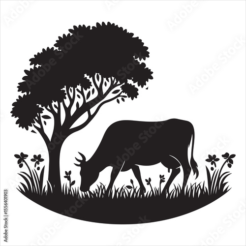 Majestic Cow Silhouette - A Symbol of Rural Life , black colour vactor 