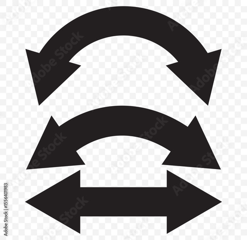 Dual sided arrow vector, icon, silhouette design. Semicircular curved thin, long double ended arrow vector design for website, app and logo design. Black Dual sided arrow icons on Transparent. EPS 10.