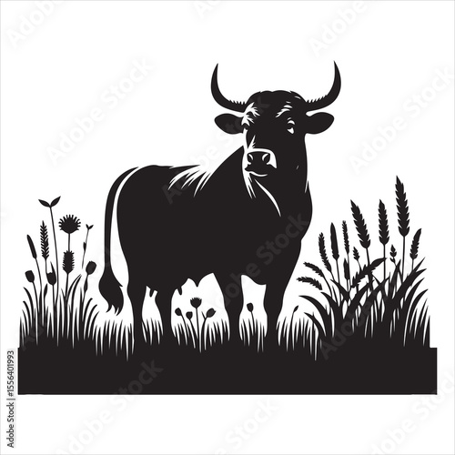 Majestic Cow Silhouette - A Symbol of Rural Life , black colour vactor 