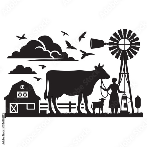 Majestic Cow Silhouette - A Symbol of Rural Life , black colour vactor 