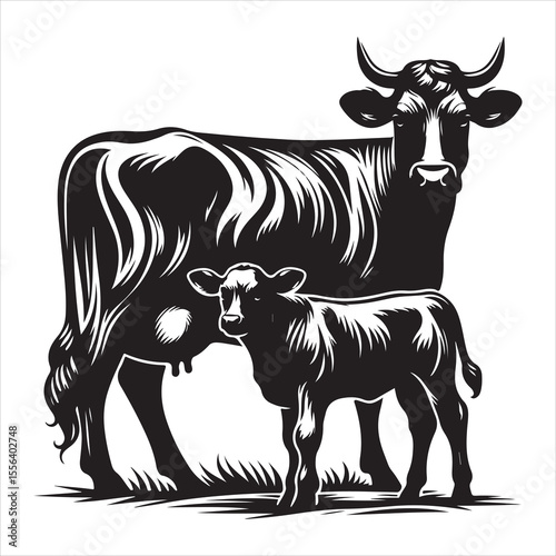 Majestic Cow Silhouette - A Symbol of Rural Life , black colour vactor 